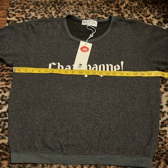 Wildfox Gray Champagne Graphic Pullover Cuffed Sweatshirt Contemporary  Casual - Picture 5 of 10